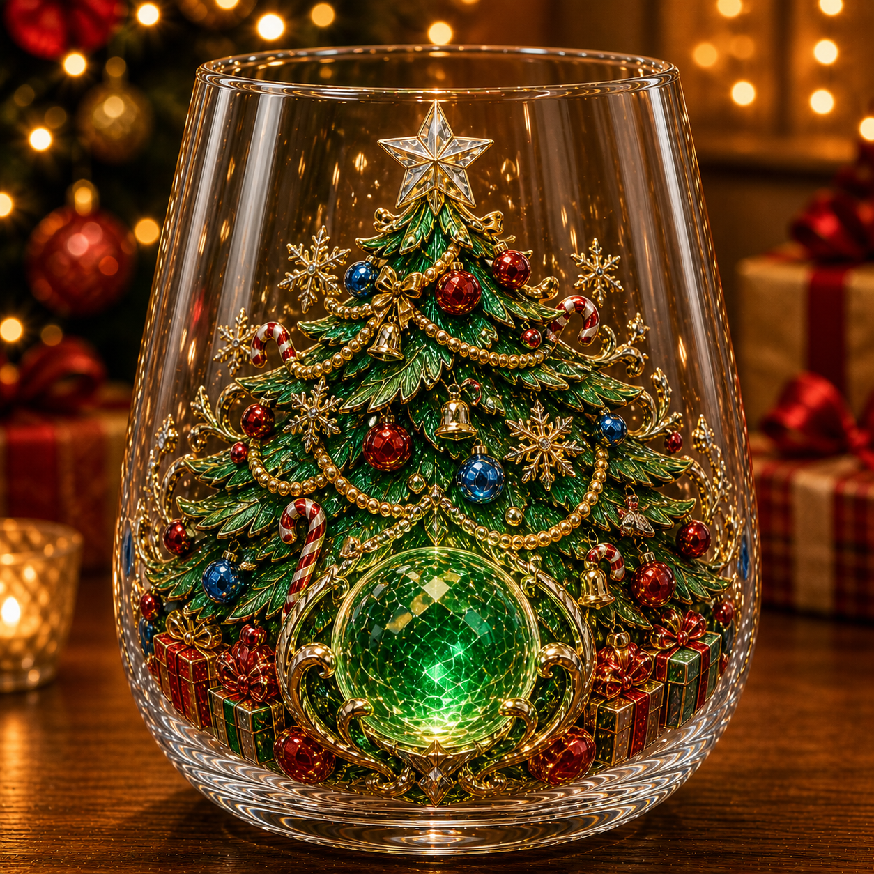 🎄✨ Enchanted Christmas Crystal Glass Art Cup | Bright Raised 3D Holiday Glassware for Whiskey, Festive Décor & Magical Gifts 🎁