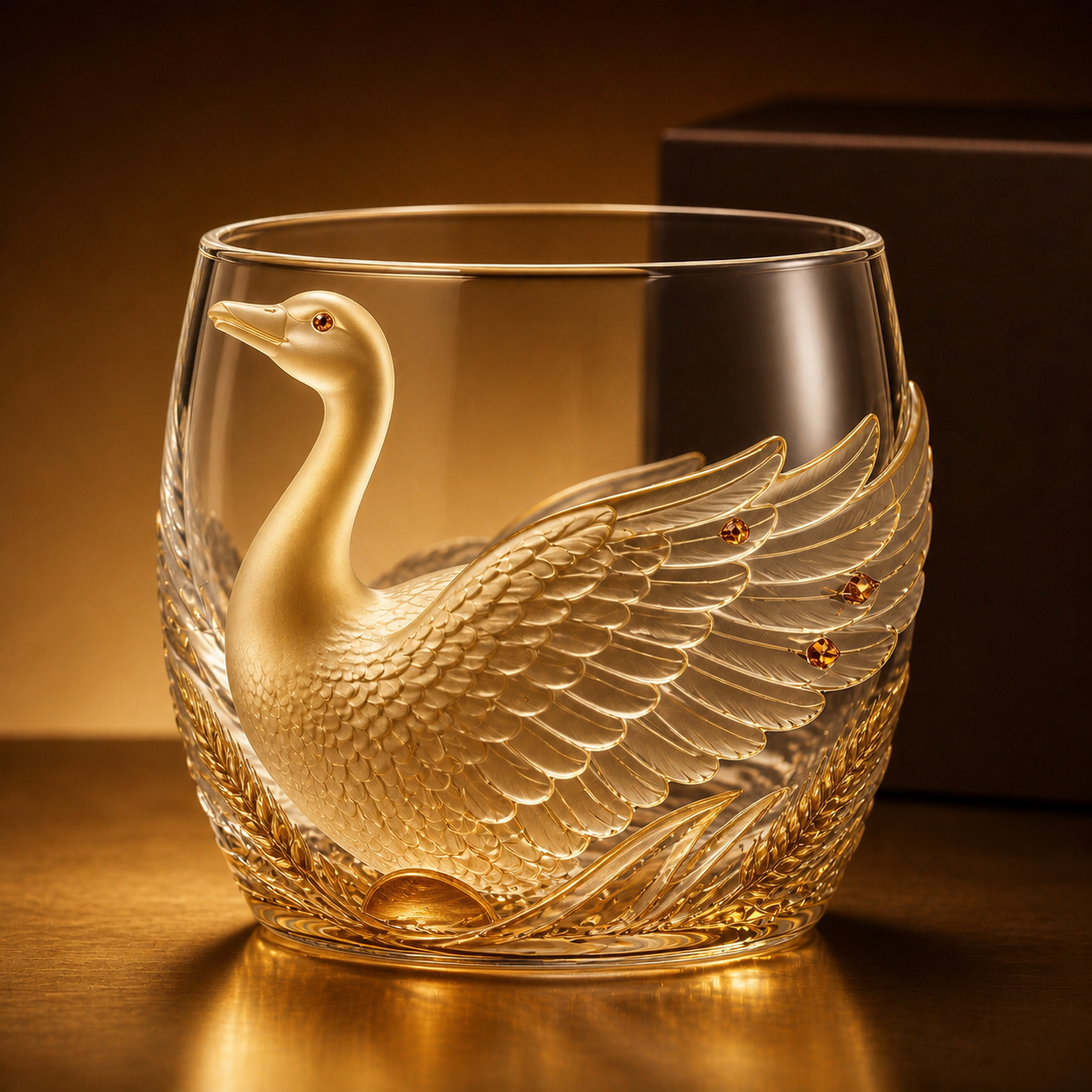 🪿Crystal Goose Glass Art Cup – 3D Raised Collectible Lowball Glass