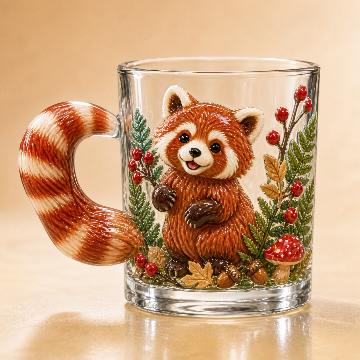 🐾✨ 3D Animal Tail Glass Mug | Raised Sculptural Clear Glass Cup with Character Handle – 12 oz Collectible Gift