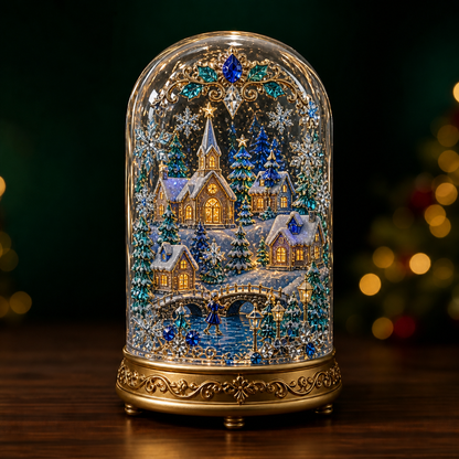 🎄✨ Enchanted Christmas Crystal Glass Lantern | Raised 3D Jewel Holiday LED Luminary for Mantel Décor & Magical Gifts 🎁