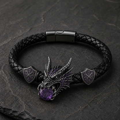 🐉 Dragonstone Guardian Bracelet | Sculpted Western Dragon Leather Bracelet – 6 Legendary Styles