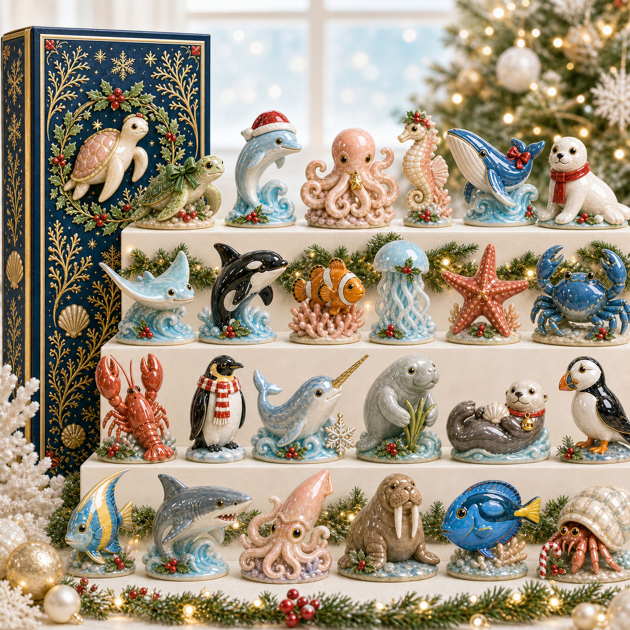 🌊🎄 Pearlescent Ocean Wonders Advent Calendar - 24 Unique Glazed Collectibles