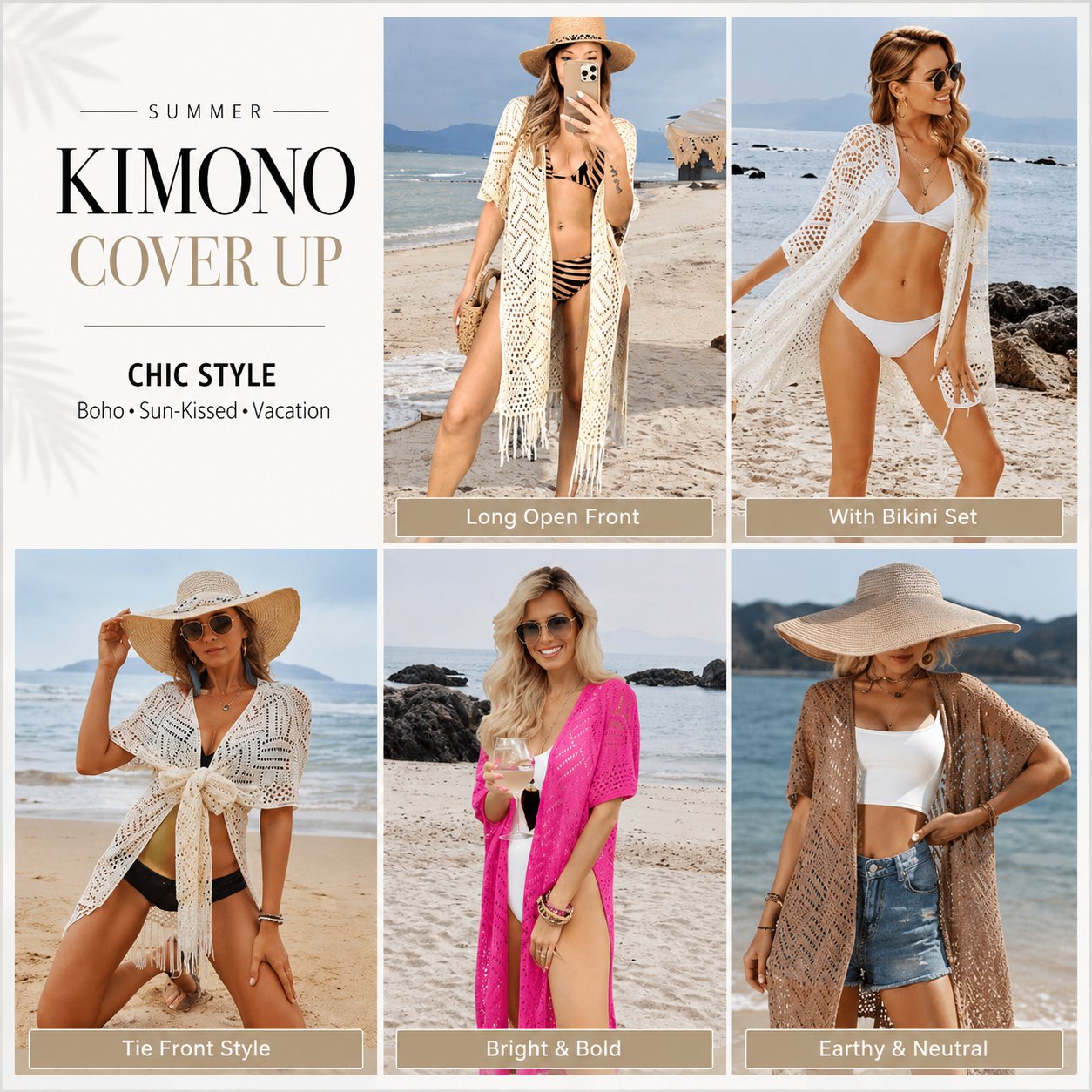 2026 Women’s Lightweight Knit Cardigan – Oversized Open Front, Hollow-Out Crochet Tassel Kimono Sweater for Spring & Summer