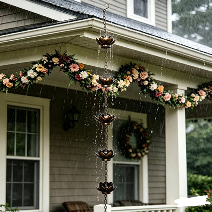 Metal Iron Lotus Flower Rain Chain – Elegant Garden Décor