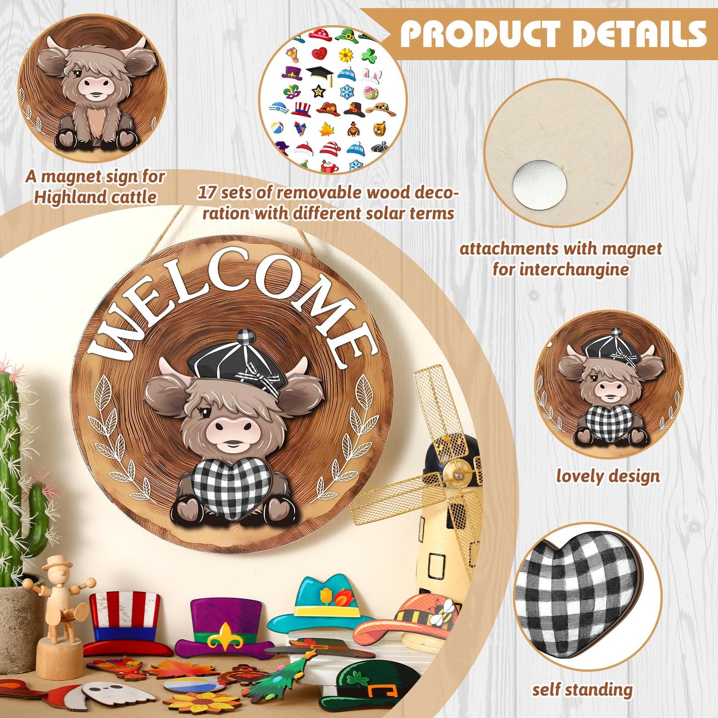 🔥 50% Off Limited Time 🔥35Pcs Interchangeable Highland Cow Welcome Sign