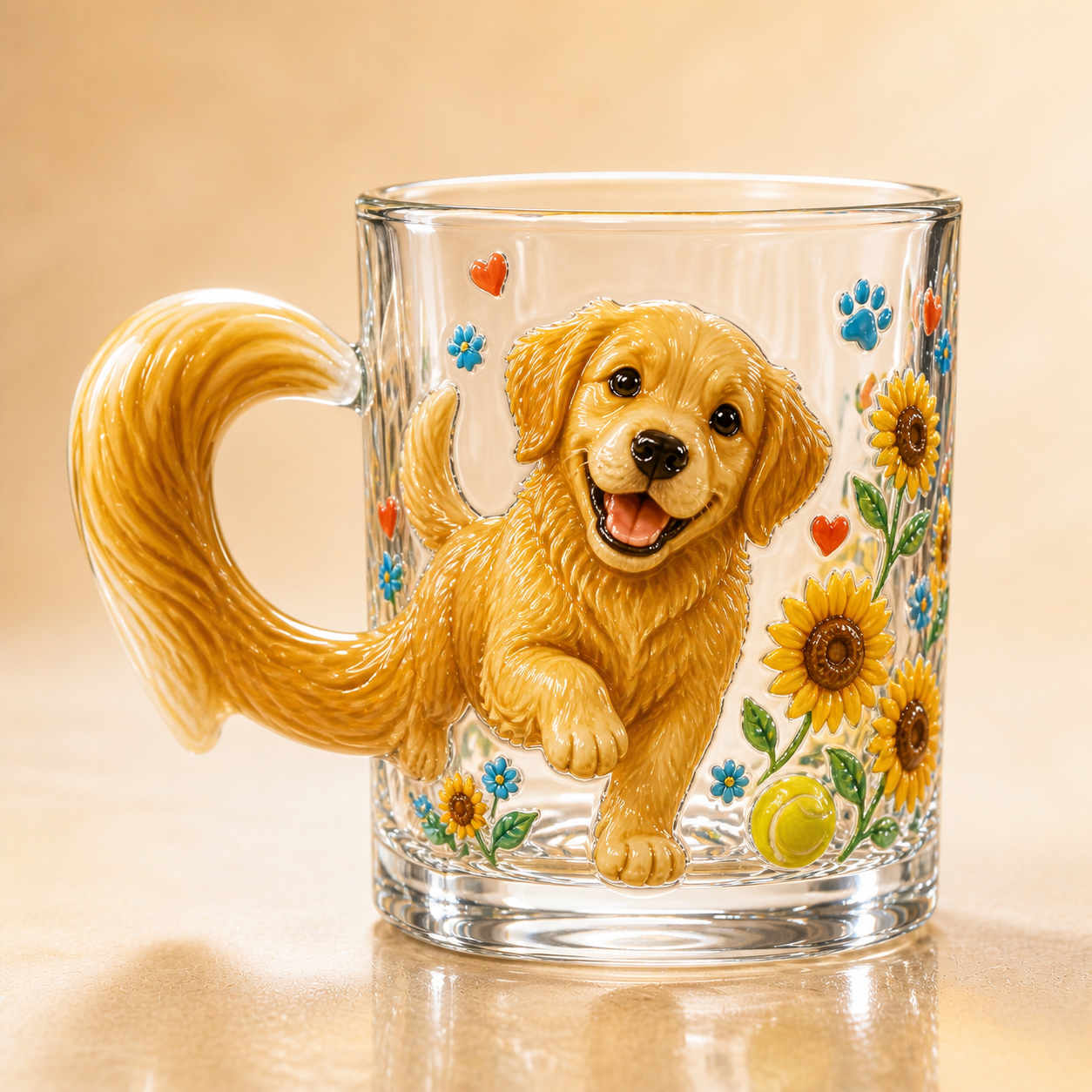 🐾✨ 3D Animal Tail Glass Mug | Raised Sculptural Clear Glass Cup with Character Handle – 12 oz Collectible Gift