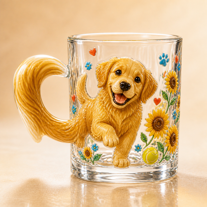 🐾✨ 3D Animal Tail Glass Mug | Raised Sculptural Clear Glass Cup with Character Handle – 12 oz Collectible Gift