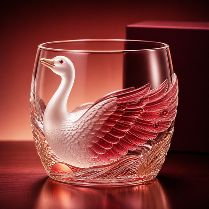 🪿Crystal Goose Glass Art Cup – 3D Raised Collectible Lowball Glass