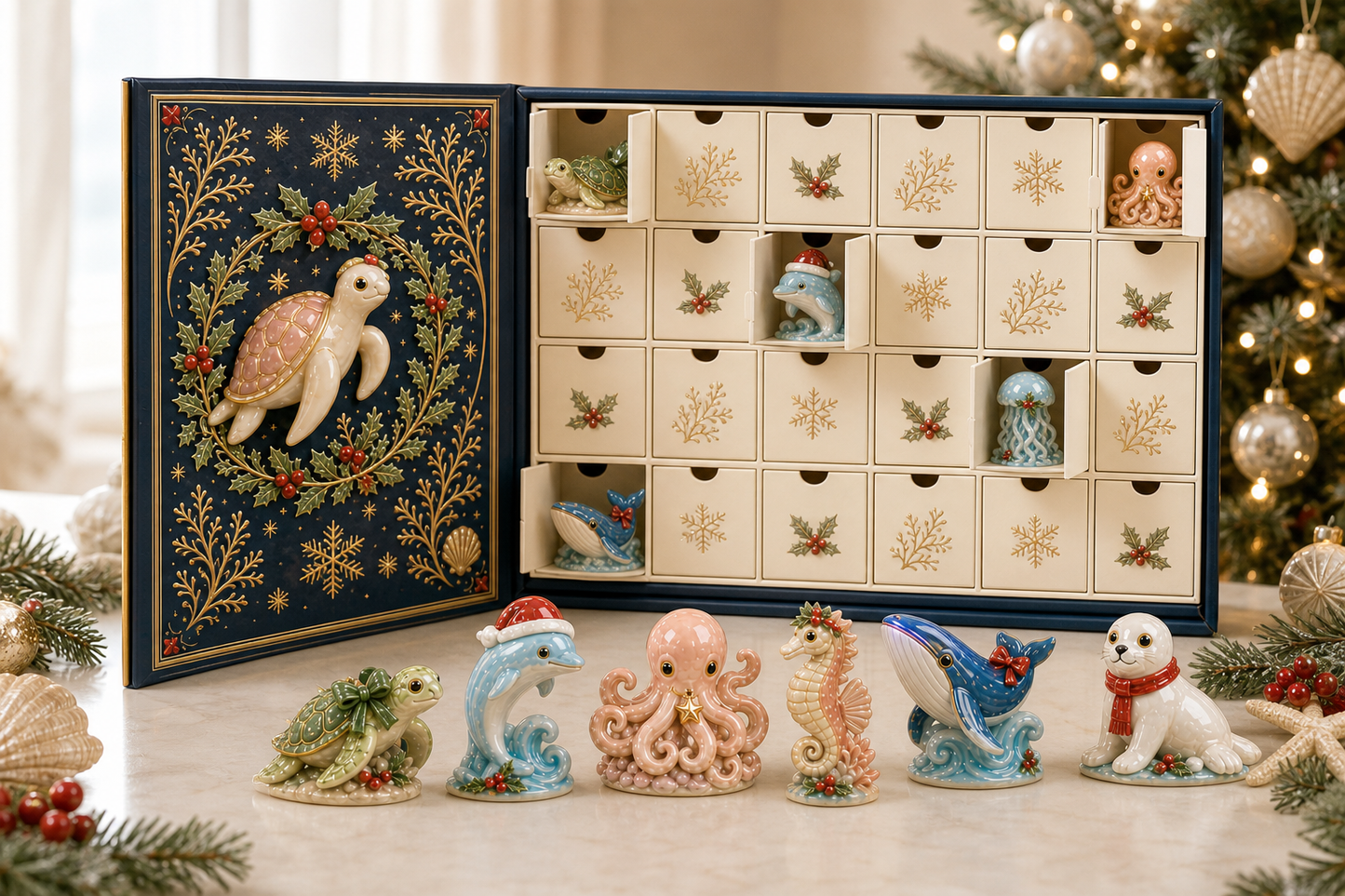🌊🎄 Pearlescent Ocean Wonders Advent Calendar - 24 Unique Glazed Collectibles