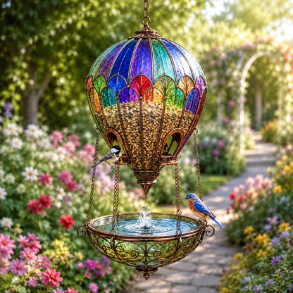 🌈 Garden in the Sky – Stained Glass Hot Air Balloon Bird Feeder🐦