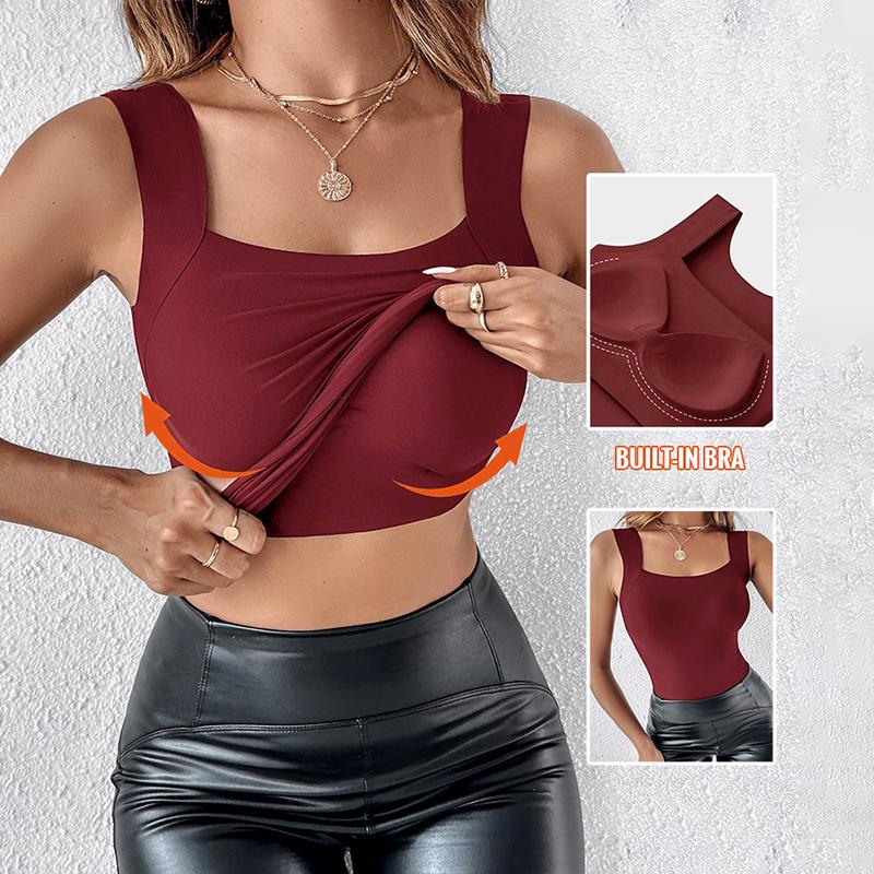 Buy 1  Free 1 - High Strechy Slim Fit Compression Built-in Bra Tank Top