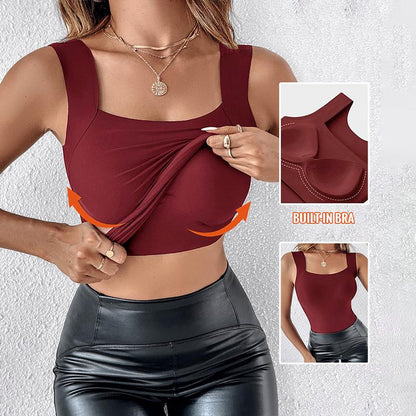 Buy 1  Free 1 - High Strechy Slim Fit Compression Built-in Bra Tank Top