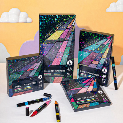 🎨SPARKLE DUAL-TIP MARKERS🥇✨: Create Sparkling Art Smoothly 🥳(🌈24-96 Colors | Smooth No Clog | No Bleed Through📝)