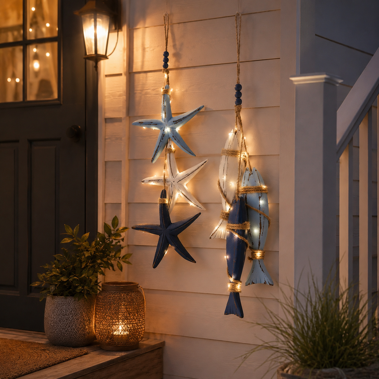 ⭐2026 HOT SALE🐟🌊Lighted Coastal Wooden Starfish & Fish Hanging Decor