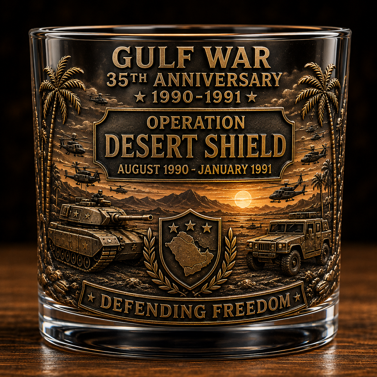 Gulf War 35th Anniversary Commemorative Whiskey Glass – Raised Tribute Barware