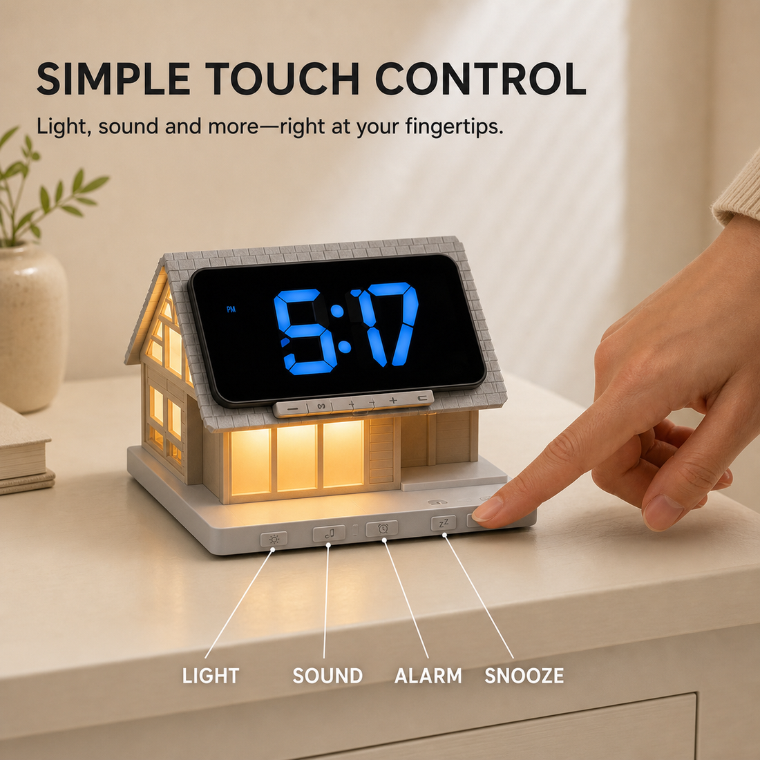 Finger using the touch controls on Cozy Cabin