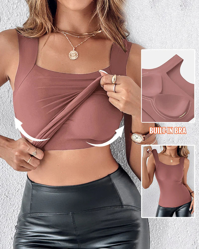 Buy 1  Free 1 - High Strechy Slim Fit Compression Built-in Bra Tank Top