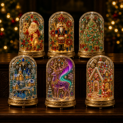 🎄✨ Enchanted Christmas Crystal Glass Lantern | Raised 3D Jewel Holiday LED Luminary for Mantel Décor & Magical Gifts 🎁