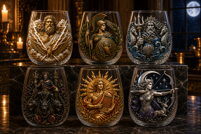 ⚡ Mythic Pantheon 3D Glass Collection – Raised Greek Gods Art Cup, Collectible Mythology Drinkware & Legendary Gift