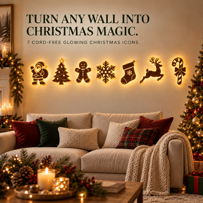 🦌 7-Piece LED Reindeer Wall Décor – Cordless Remote-Controlled Christmas Glow