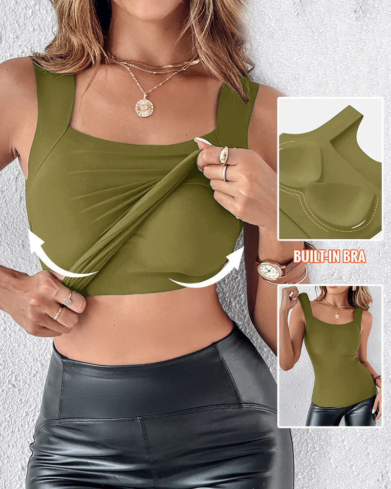 Buy 1  Free 1 - High Strechy Slim Fit Compression Built-in Bra Tank Top