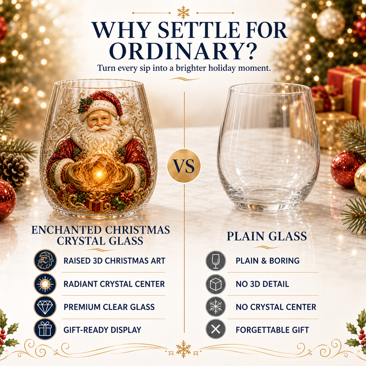 🎄✨ Enchanted Christmas Crystal Glass Art Cup | Bright Raised 3D Holiday Glassware for Whiskey, Festive Décor & Magical Gifts 🎁