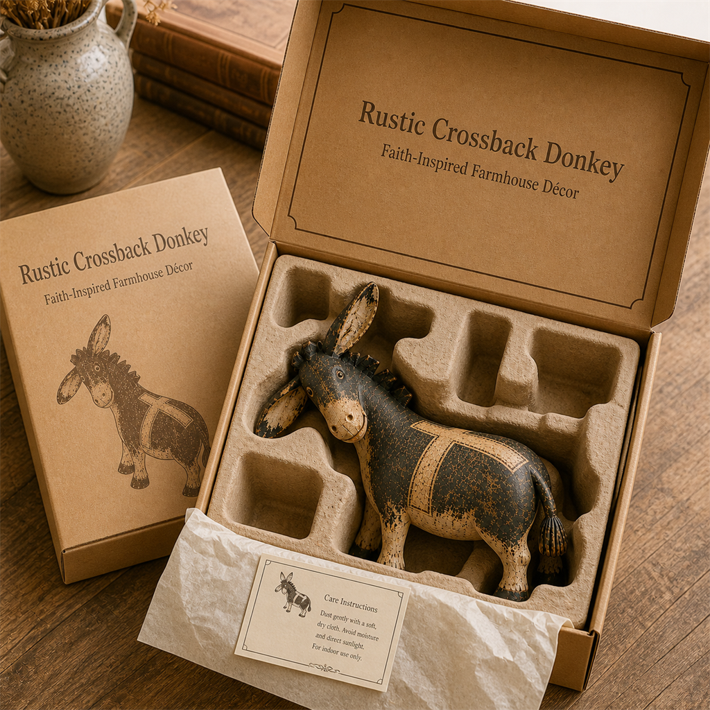 Faithful Donkey Keepsake displayed on a warm farmhouse mantel