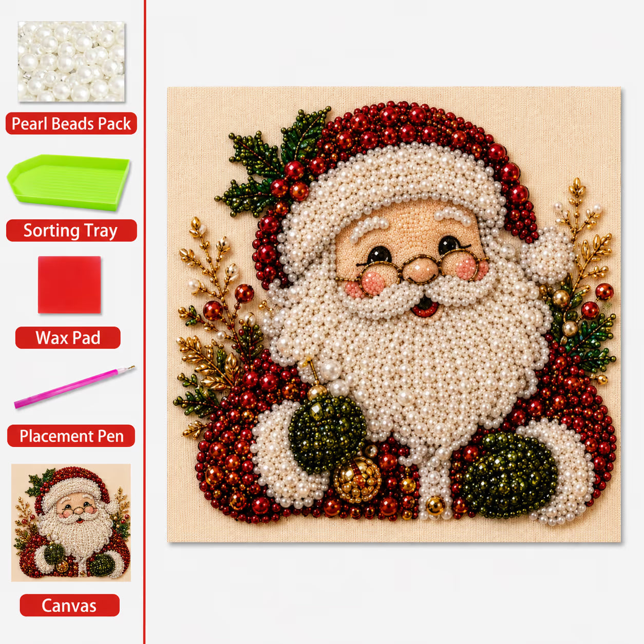 🎄 Premium 3D Pearl Christmas Diamond Painting Art Kit | Luxury Flocked Canvas with Scratch-Resistant Non-Fading Pearl Beads DIY Holiday Decor 🎅⛄️❄️