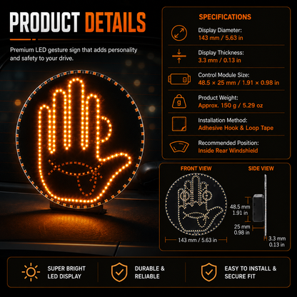 👋✨ Show Your Mood on the Road – Wireless LED Car Gesture Sign 🚗