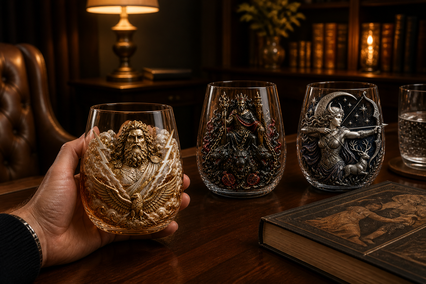⚡ Mythic Pantheon 3D Glass Collection – Raised Greek Gods Art Cup, Collectible Mythology Drinkware & Legendary Gift