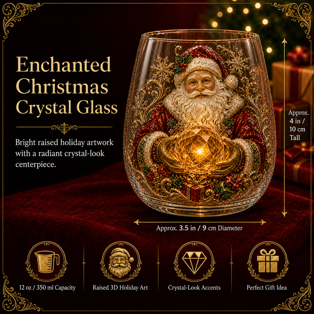 🎄✨ Enchanted Christmas Crystal Glass Art Cup | Bright Raised 3D Holiday Glassware for Whiskey, Festive Décor & Magical Gifts 🎁