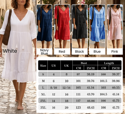 🌸 2026 Women’s Airy Cotton Tie-Waist Dress – Breathable A-Line Half Sleeve Dress for Spring & Summer
