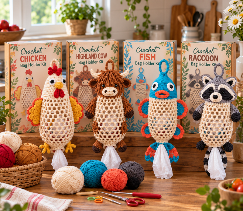 🧶Crochet Animal Bag Holder Diy Kit – Cute & Functional Hanging Storage Craft Kit