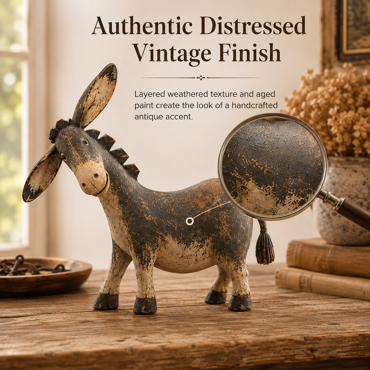 Rustic Donkey Figurine for Farmhouse Decor