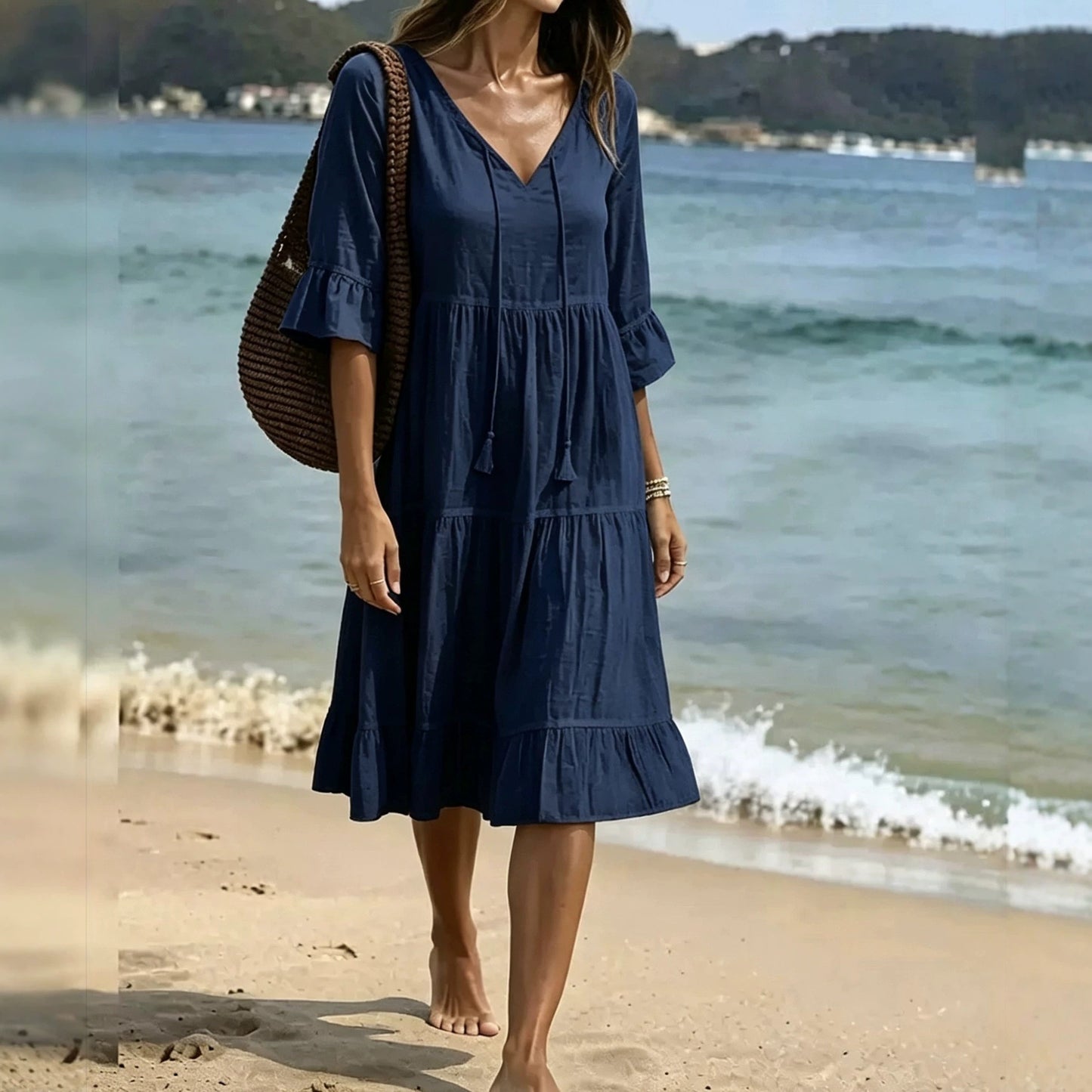 🌸 2026 Women’s Airy Cotton Tie-Waist Dress – Breathable A-Line Half Sleeve Dress for Spring & Summer