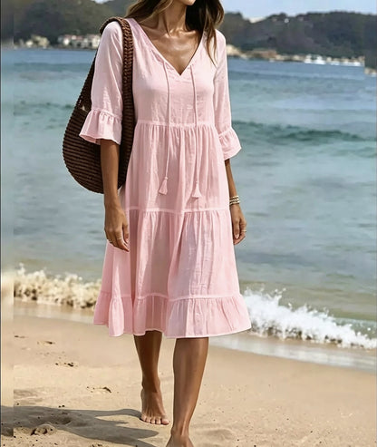 🌸 2026 Women’s Airy Cotton Tie-Waist Dress – Breathable A-Line Half Sleeve Dress for Spring & Summer