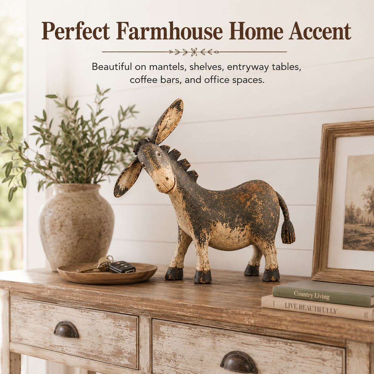 Rustic Donkey Figurine for Farmhouse Decor
