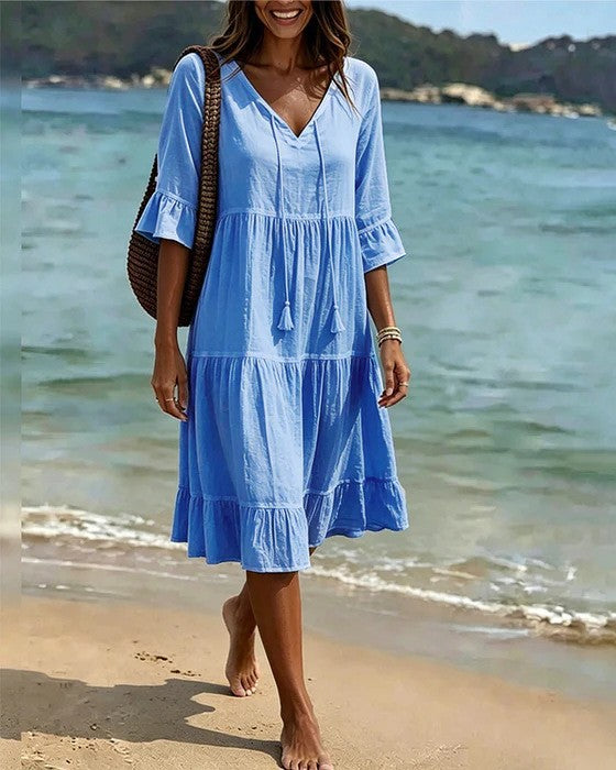 🌸 2026 Women’s Airy Cotton Tie-Waist Dress – Breathable A-Line Half Sleeve Dress for Spring & Summer