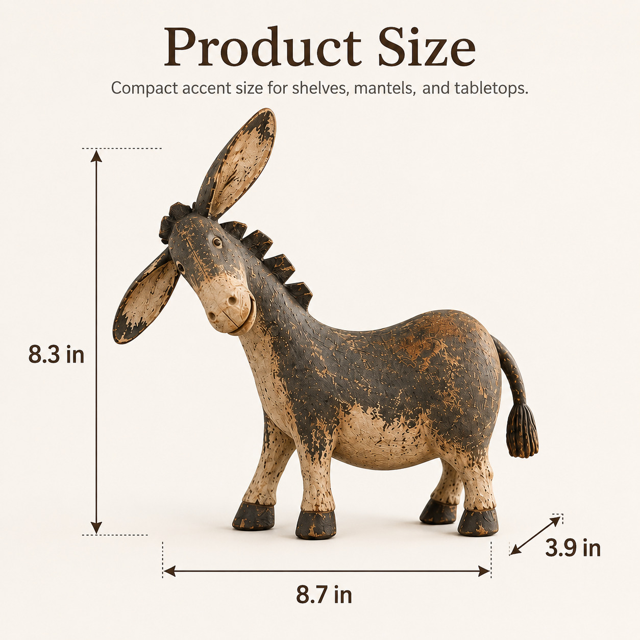 Additional detail of the rustic donkey resin figurine