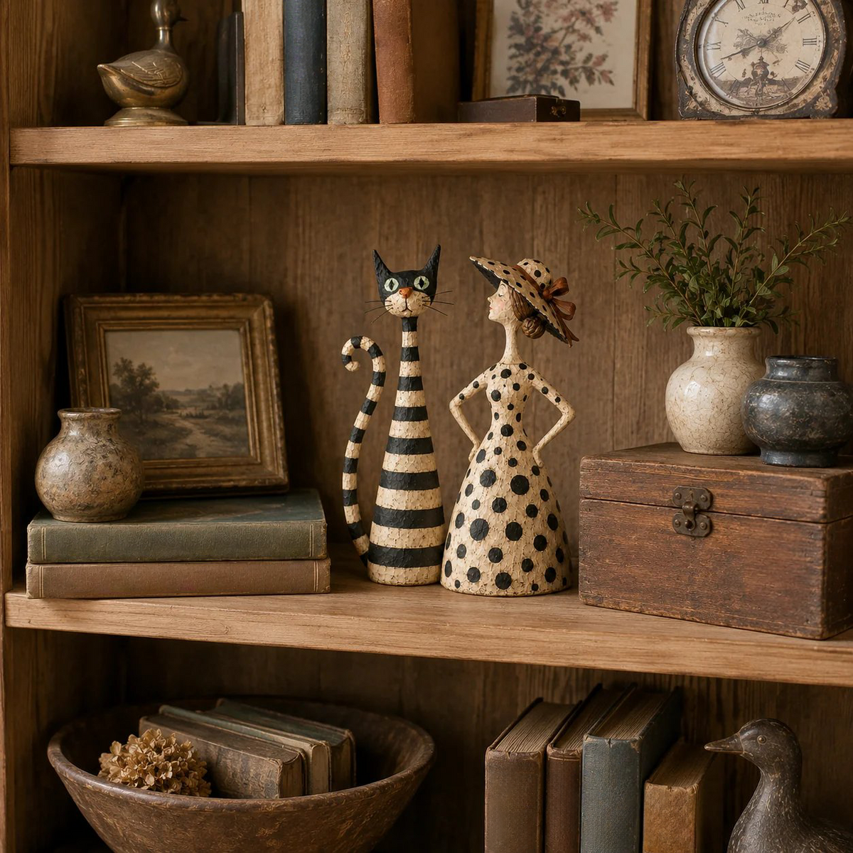 👑 Vintage Cat & Lady Sculptures 🐈