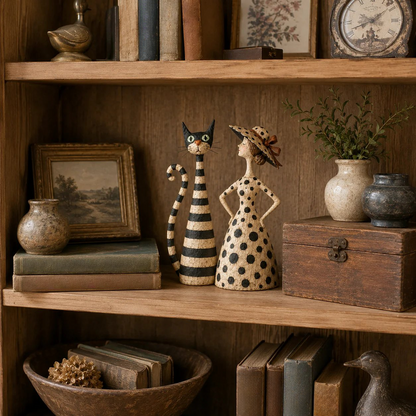 👑 Vintage Cat & Lady Sculptures 🐈