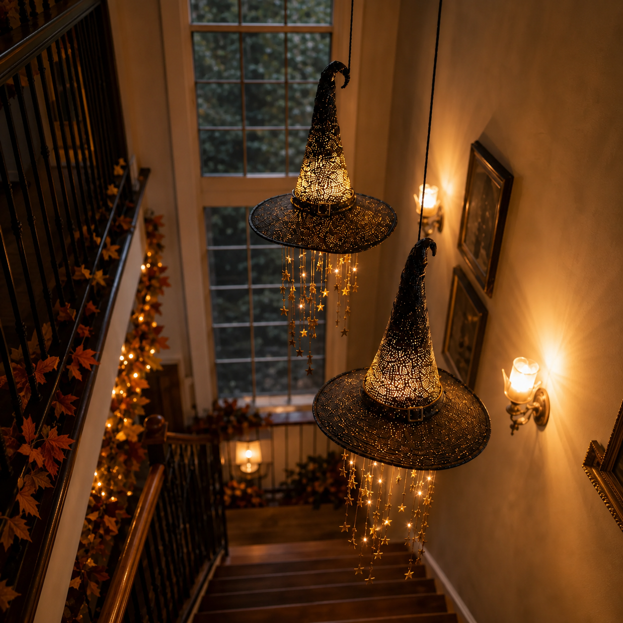 🧙‍♀️✨ Lighted Witch Hat Hanging Chime with Remote | Battery-Powered Starry Halloween Door & Porch Décor