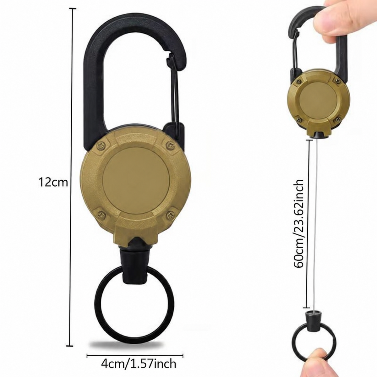 🔑Retractable Carabiner Keychain – 65cm steel lanyard, 100,000 pull cycles. Lightweight & sturdy.