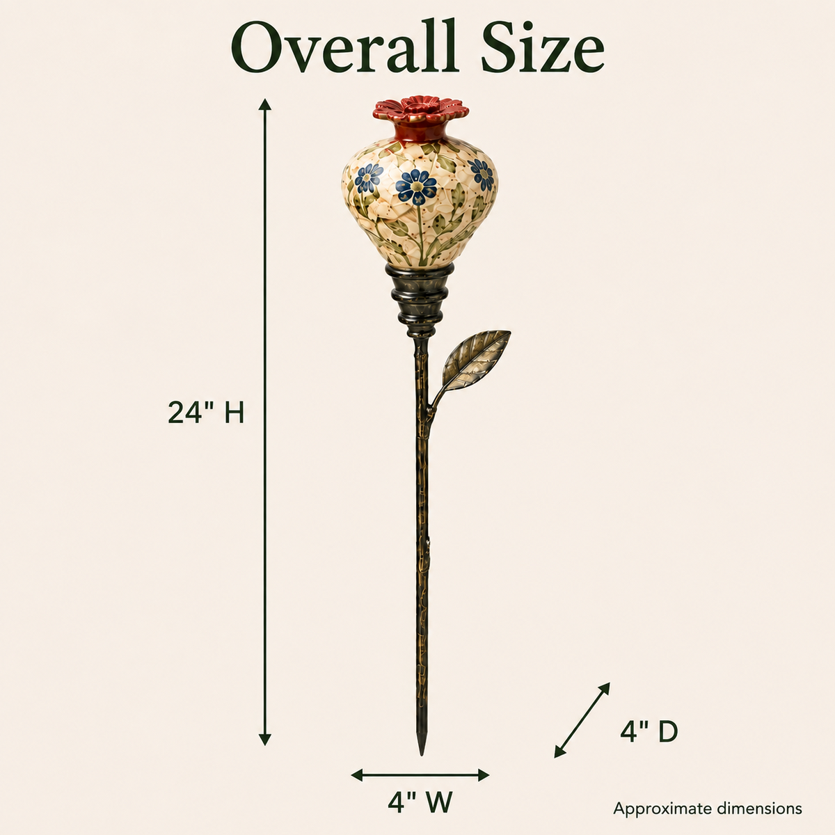 Ceramic hummingbird feeder dimensions approximately 24 inches high by 4 inches wide by 4 inches deep