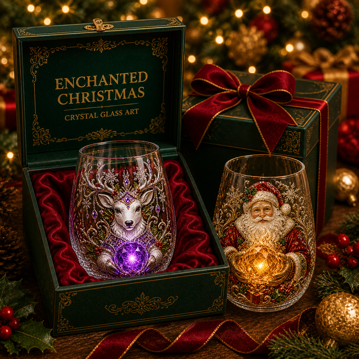 🎄✨ Enchanted Christmas Crystal Glass Art Cup | Bright Raised 3D Holiday Glassware for Whiskey, Festive Décor & Magical Gifts 🎁