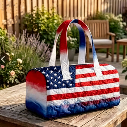 🦅👜Handcrafted American Flag Quilted Tote – 3D Floral Patriotic Shoulder Bag🌸