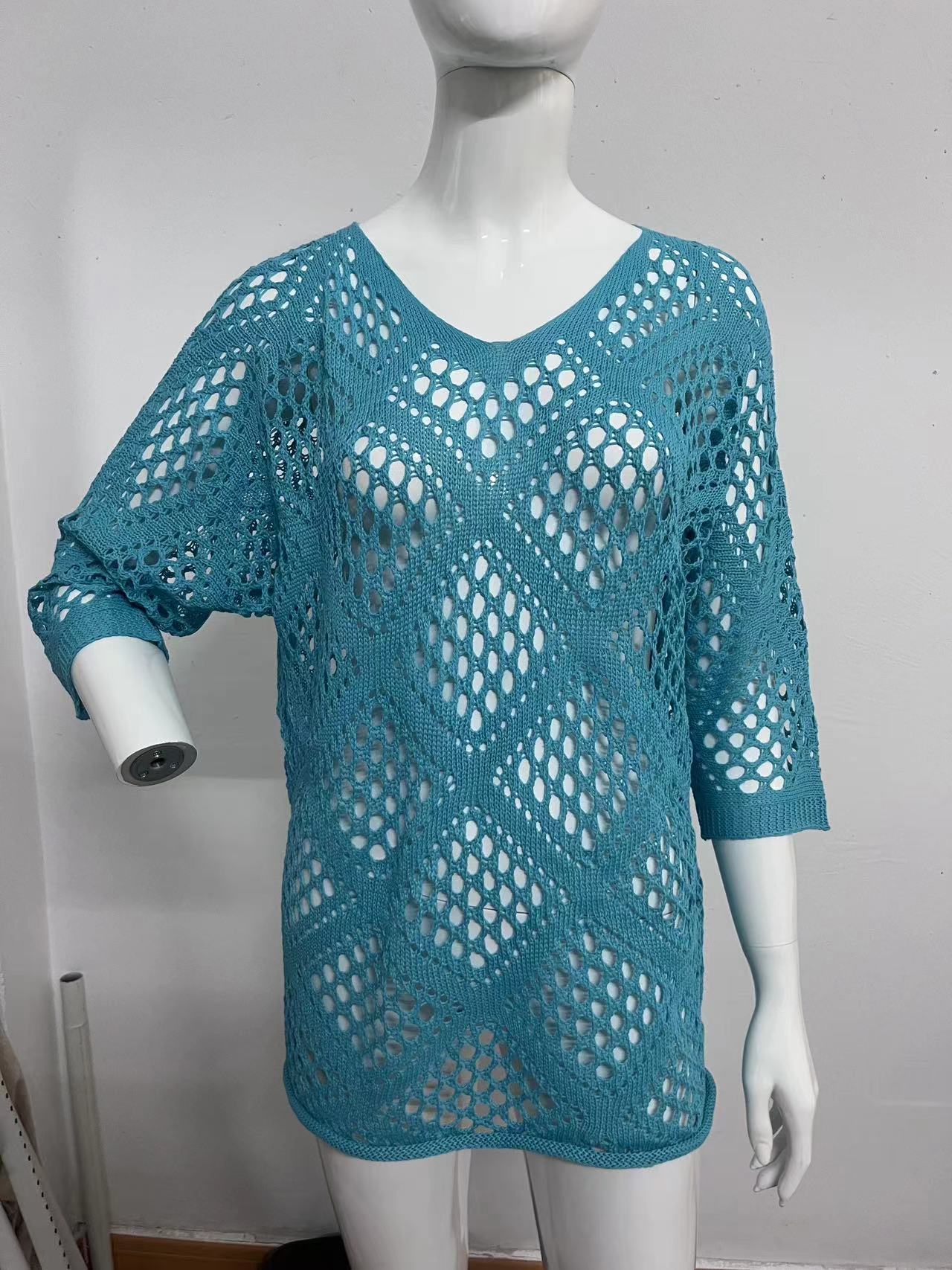 Women's Bohemian-Inspired Beige Crochet Top with V-Neck