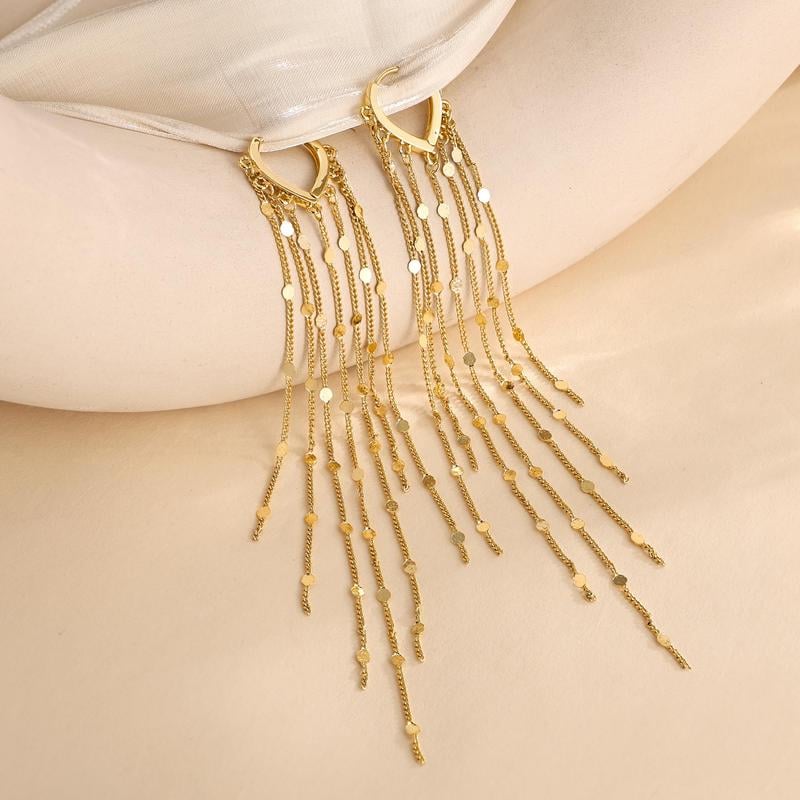 🎉✨14K Gold Plated Long Tassel Earrings for Women