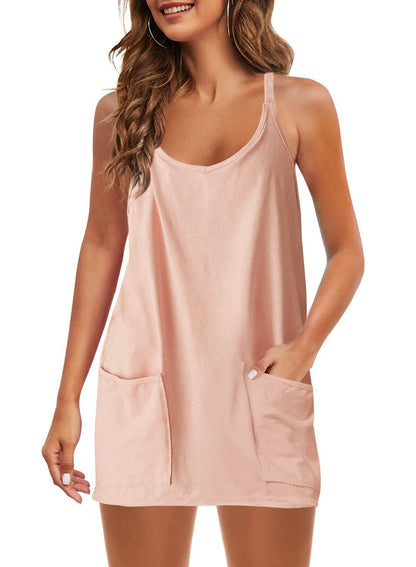 🔥Women's Sleeveless Sports Dress - Athletic V-Neck Spaghetti Strap Mini Sundress