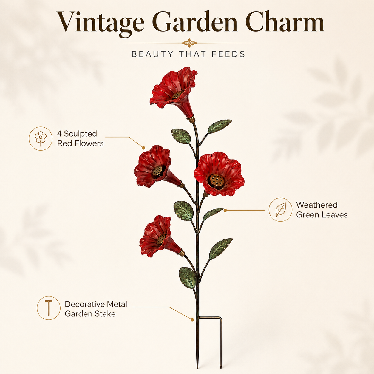 Vintage 4-Flower Hummingbird Feeder Garden Stake